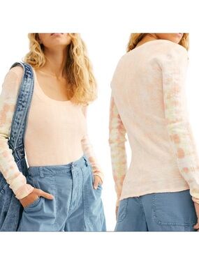 Free People We The Free Big Sur Long Sleeve Tie Dye Top Small Soft Pink Ribbed